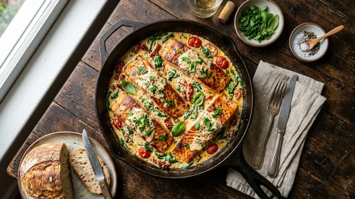 Creamy Garlic Butter Tuscan Salmon, One Skillet